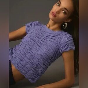 By Anthropologie Ruched Baby Tee, Size L